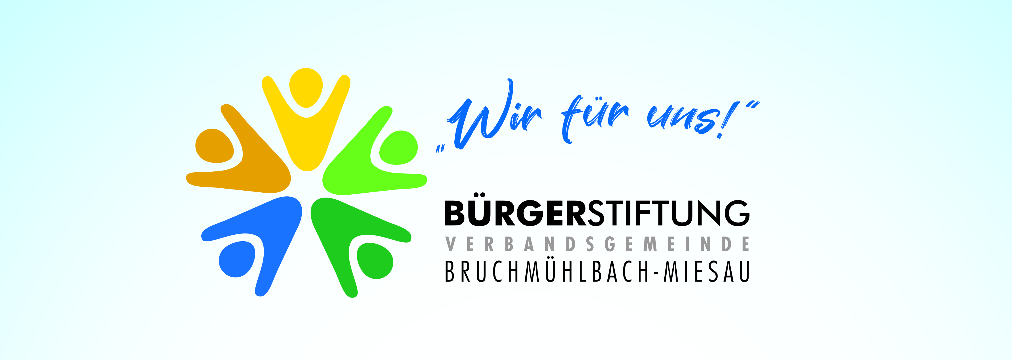 Bürgerstiftung Logo der Bürgerstiftung mit farbigen Silhouetten von Menschen in den Farben Gelb, Grün und Blau