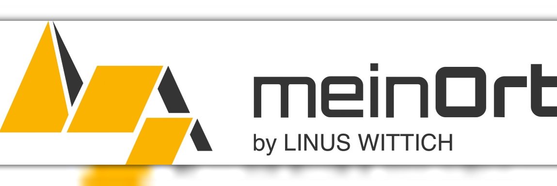 Mein Ort Logo bestehend aus gelben Dreiecken   und dem Schriftzug Mein Ort by Linus Wittich